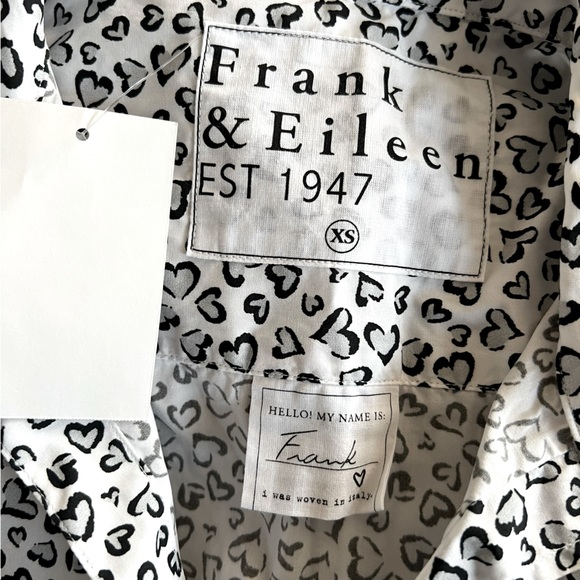 Frank & Eileen Shirt Heart Print Woven Button Up, White Grey Black Size XS NWT - Picture 8 of 11